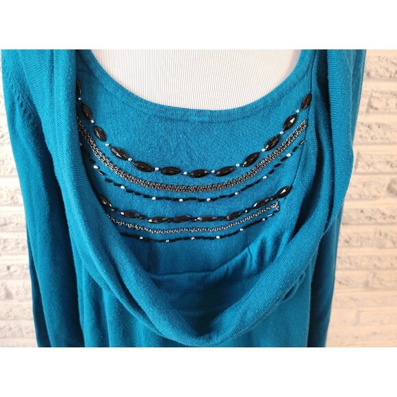 Apt 9 Women Sweater 2X Plus Long Sleeve Pullover Beaded Lightweight BLU238 - Picture 5 of 10